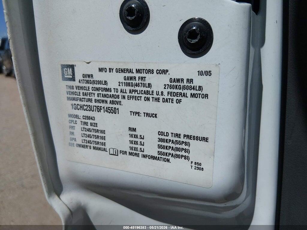 1GCHC23U76F145501 2006 CHEVROLET SILVERADO 2500HD photo no. 9