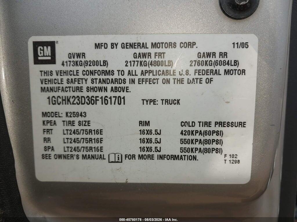 1GCHK23D36F161701 2006 CHEVROLET SILVERADO 2500HD photo no. 9
