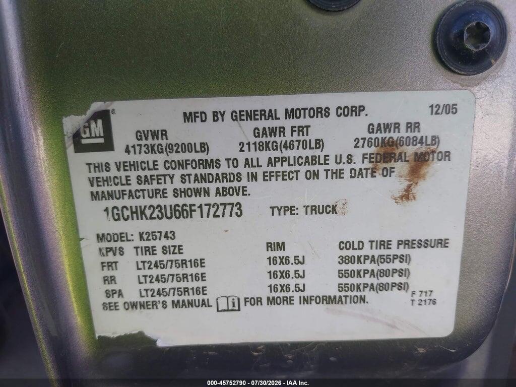1GCHK23U66F172773 2006 CHEVROLET SILVERADO 2500HD photo no. 9