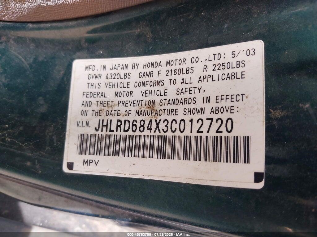 JHLRD684X3C012720 2003 HONDA CR-V photo no. 9