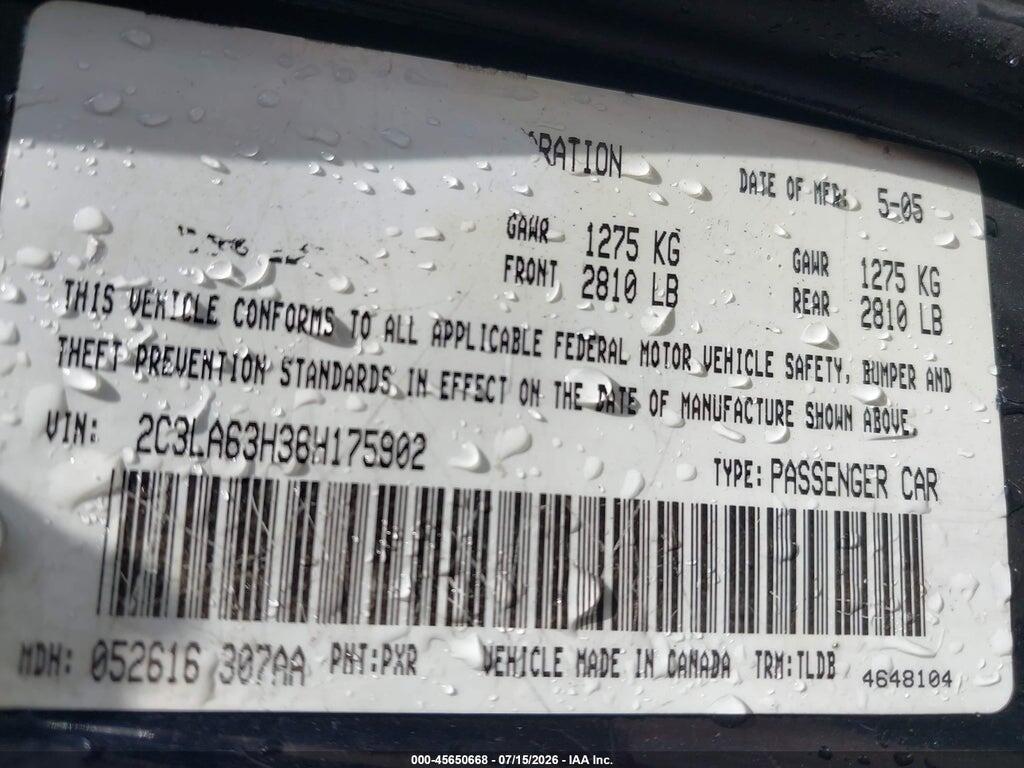 2C3LA63H36H175902 2006 CHRYSLER 300C photo no. 9