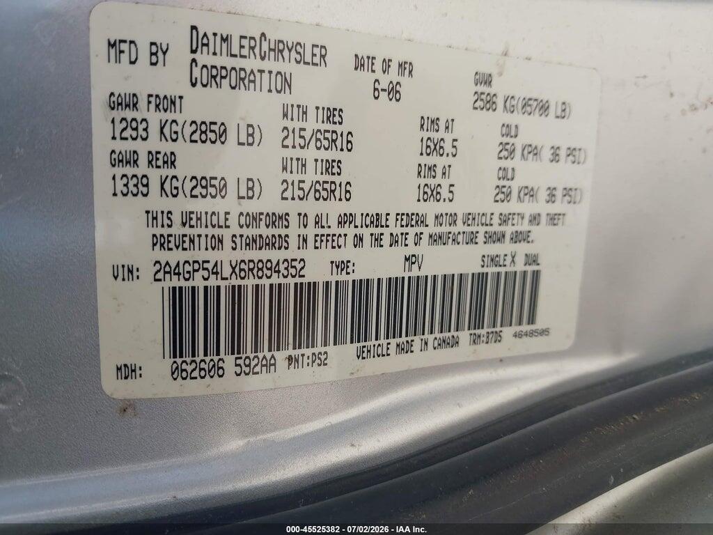 2A4GP54LX6R894352 2006 CHRYSLER TOWN & COUNTRY photo no. 9
