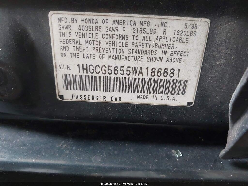 1HGCG5655WA186681 1998 HONDA ACCORD photo no. 9