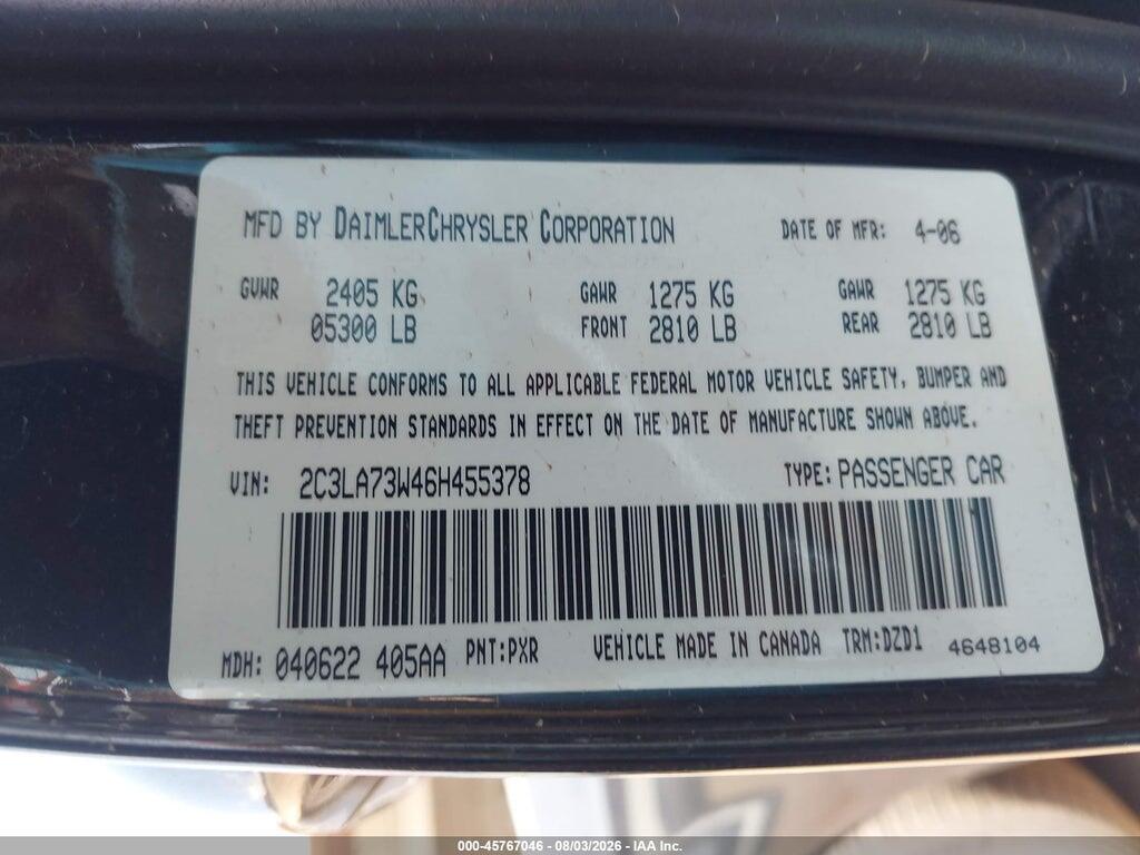 2C3LA73W46H455378 2006 CHRYSLER 300C photo no. 9