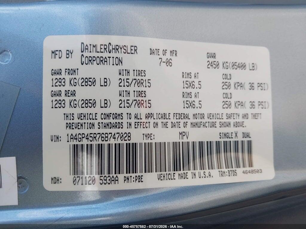 1A4GP45R76B747028 2006 CHRYSLER TOWN & COUNTRY photo no. 9