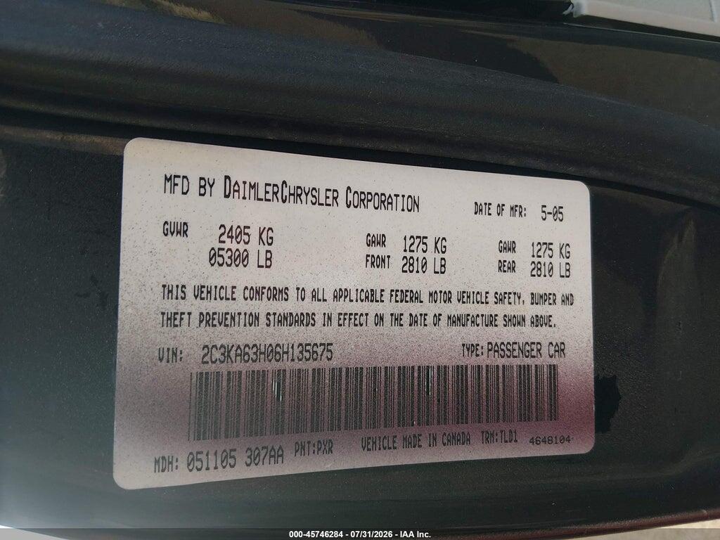 2C3KA63H06H135675 2006 CHRYSLER 300C photo no. 9