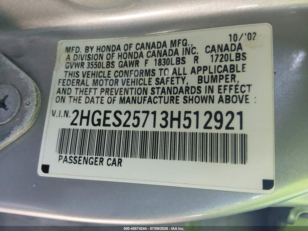 2HGES25713H512921 2003 HONDA CIVIC photo no. 9