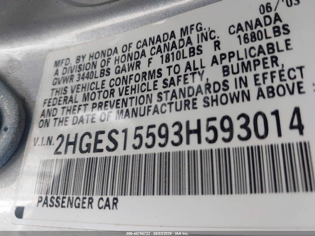 2HGES15593H593014 2003 HONDA CIVIC photo no. 9