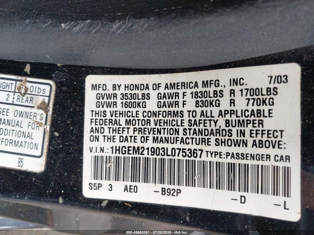 1HGEM21903L075367 2003 HONDA CIVIC photo no. 9