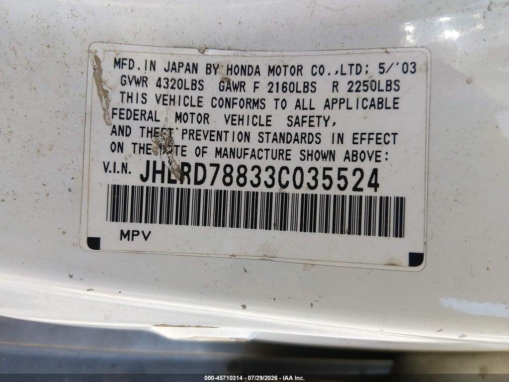 JHLRD78833C035524 2003 HONDA CR-V photo no. 9
