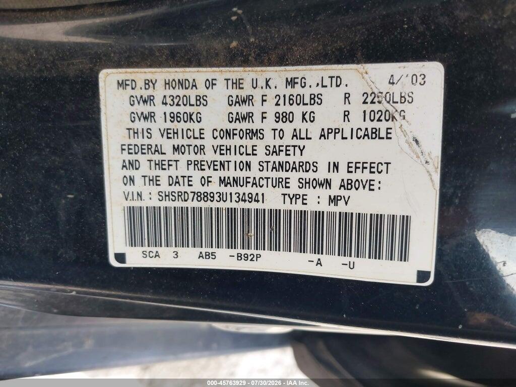 SHSRD78893U134941 2003 HONDA CR-V photo no. 9