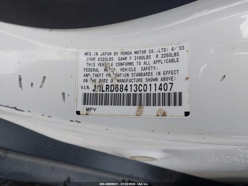 JHLRD68413C011407 2003 HONDA CR-V photo no. 9