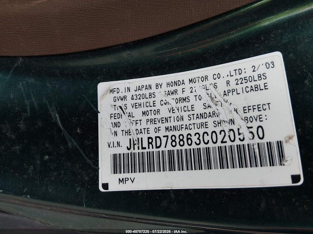 JHLRD78863C020550 2003 HONDA CR-V photo no. 9