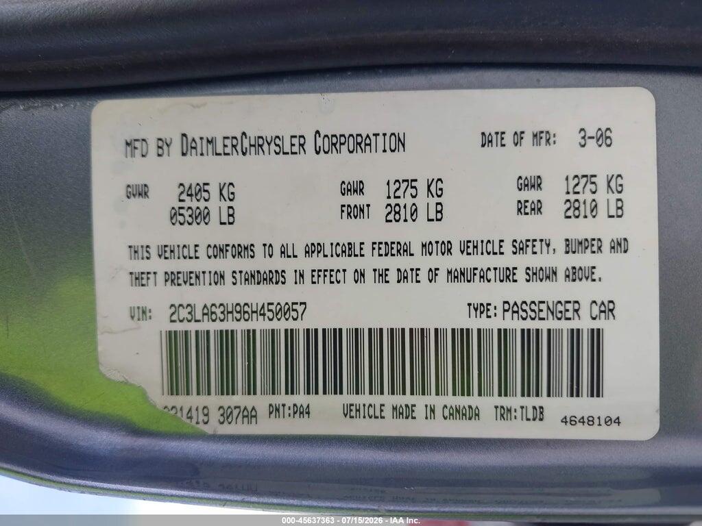 2C3LA63H96H450057 2006 CHRYSLER 300C photo no. 9