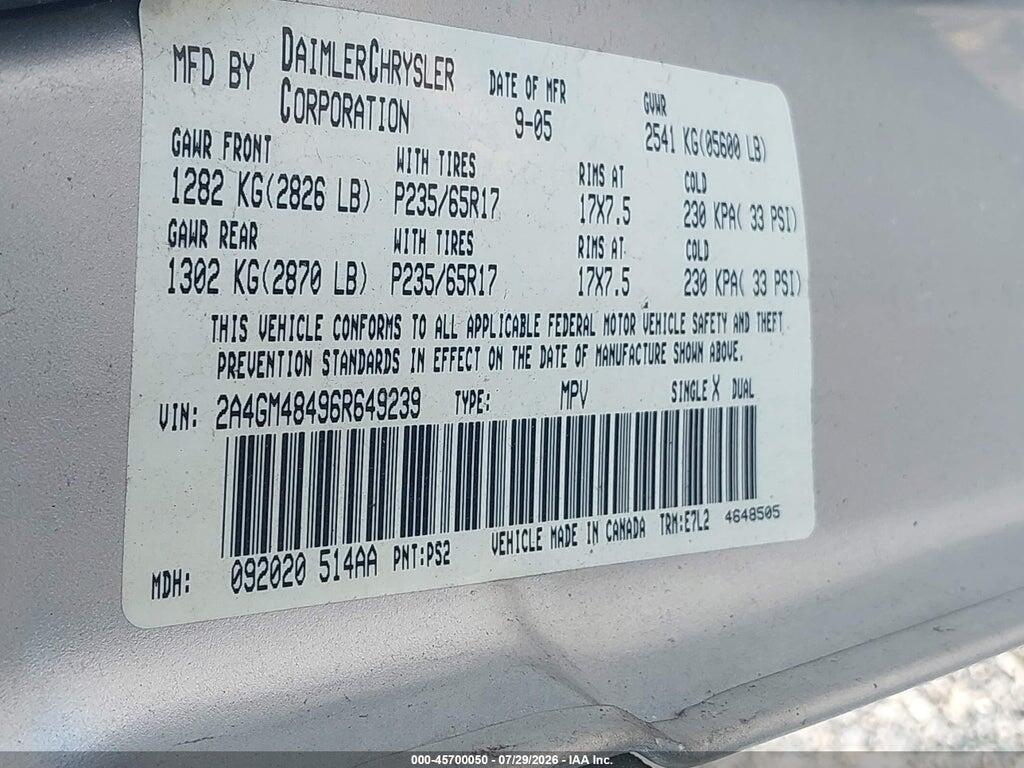 2A4GM48496R649239 2006 CHRYSLER PACIFICA photo no. 9