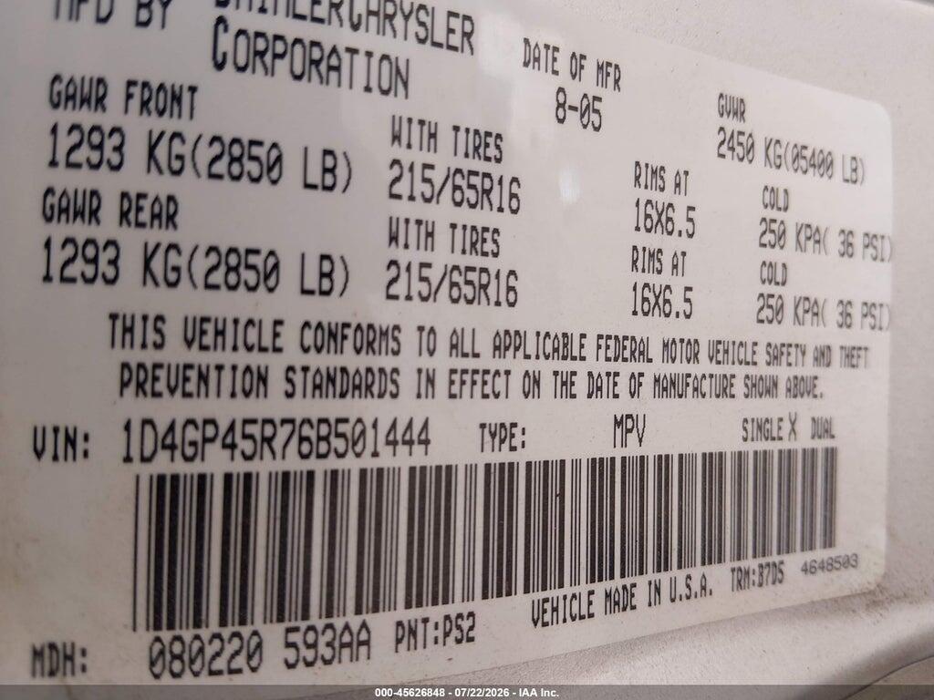 1D4GP45R76B501444 2006 DODGE CARAVAN photo no. 9