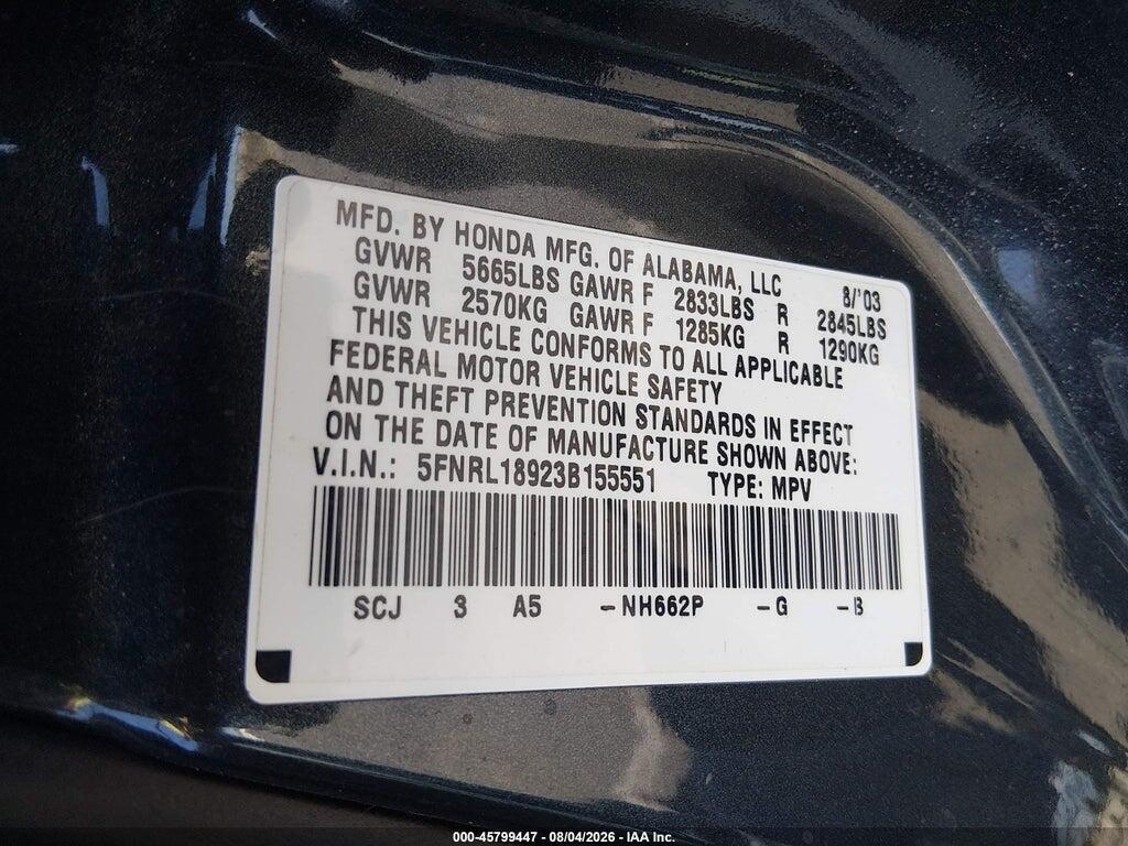 5FNRL18923B155551 2003 HONDA ODYSSEY photo no. 9