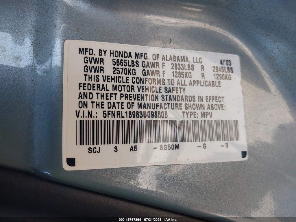 5FNRL18983B098806 2003 HONDA ODYSSEY photo no. 9