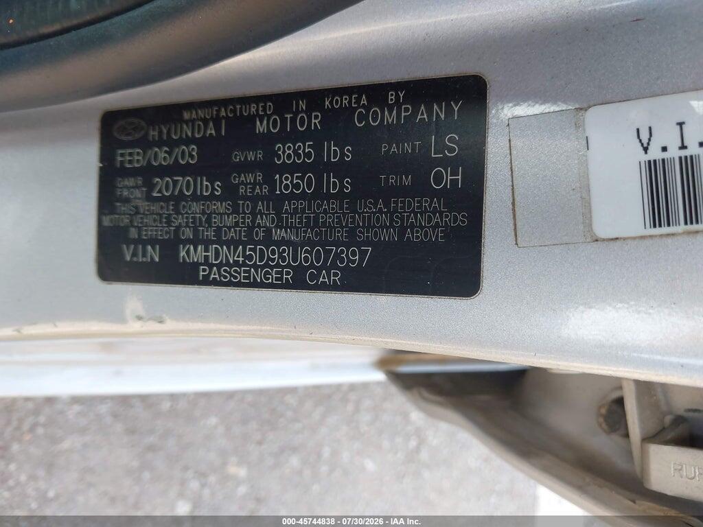 KMHDN45D93U607397 2003 HYUNDAI ELANTRA photo no. 9