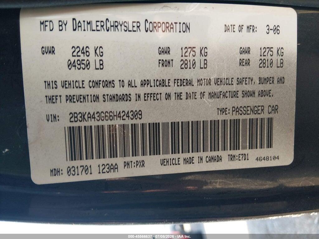 2B3KA43G66H424309 2006 DODGE CHARGER photo no. 9