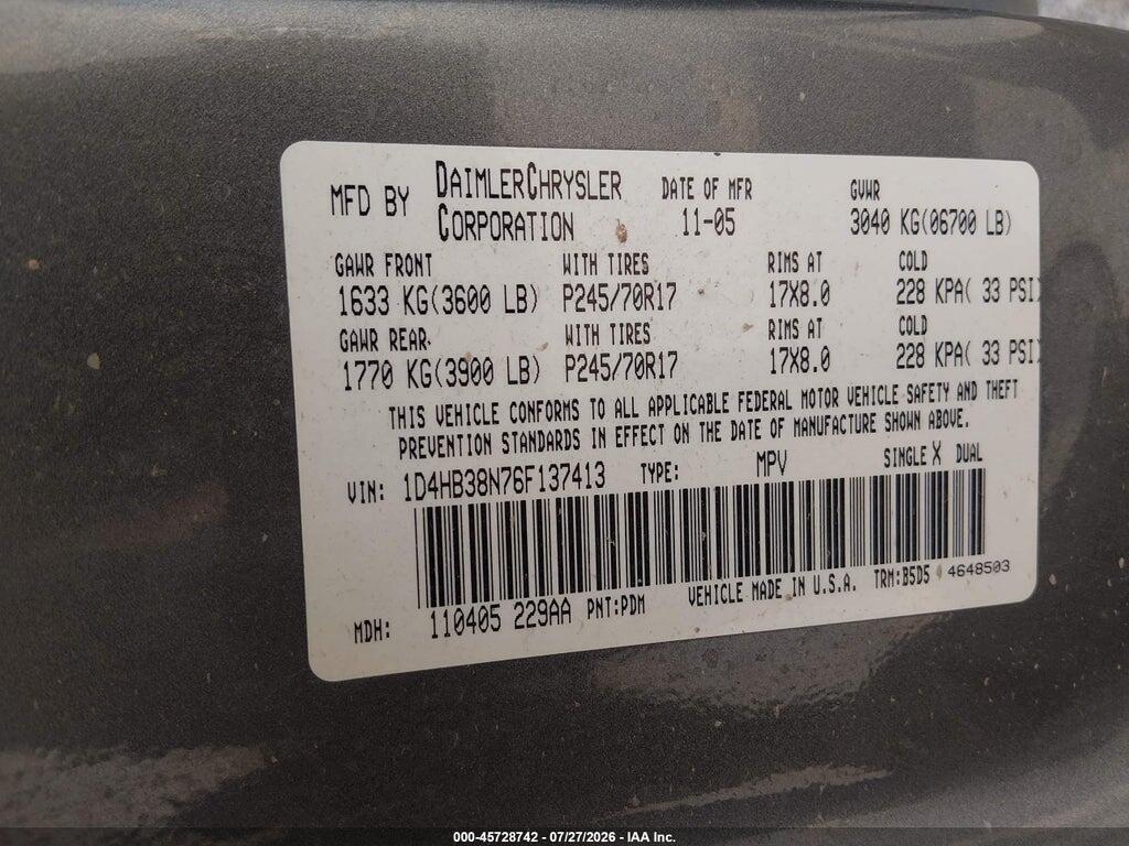 1D4HB38N76F137413 2006 DODGE DURANGO photo no. 9