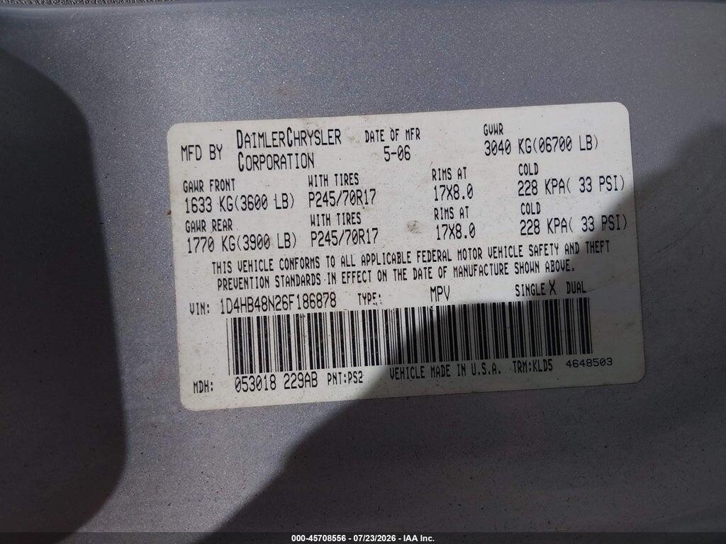 1D4HB48N26F186878 2006 DODGE DURANGO photo no. 9