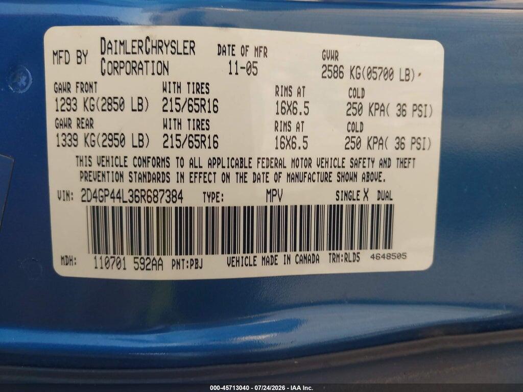 2D4GP44L36R687384 2006 DODGE GRAND CARAVAN photo no. 9