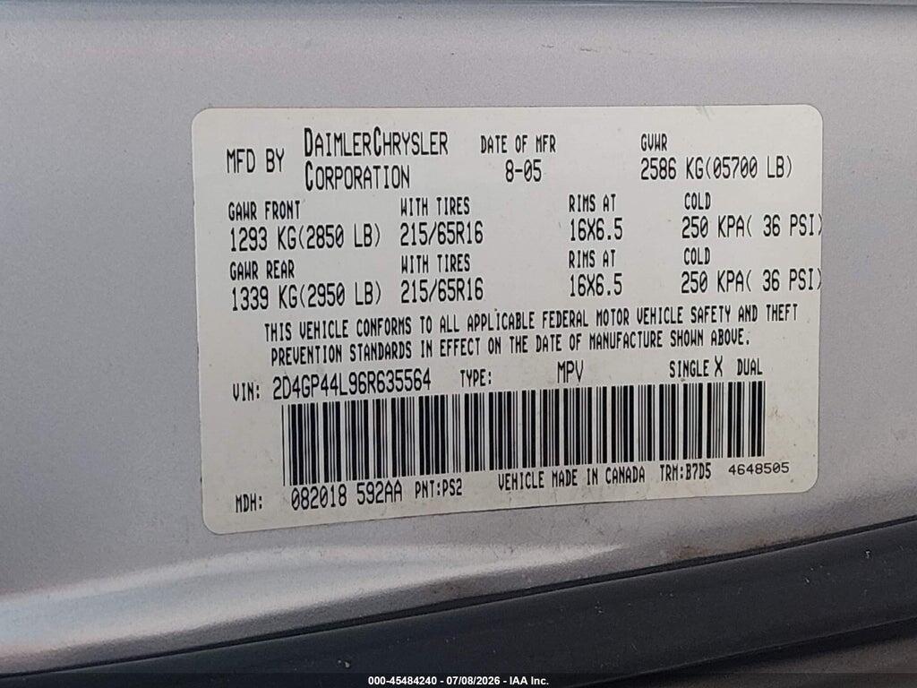 2D4GP44L96R635564 2006 DODGE GRAND CARAVAN photo no. 9