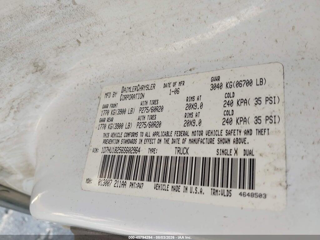 1D7HU18256S602964 2006 DODGE RAM 1500 photo no. 9