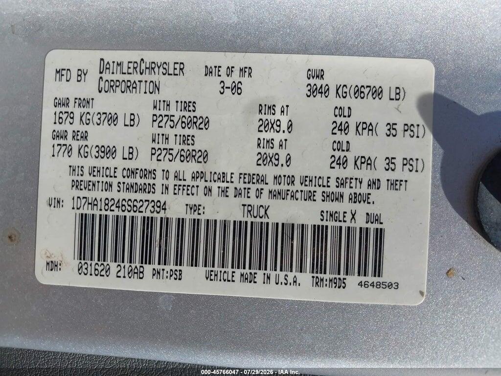 1D7HA18246S627394 2006 DODGE RAM 1500 photo no. 9