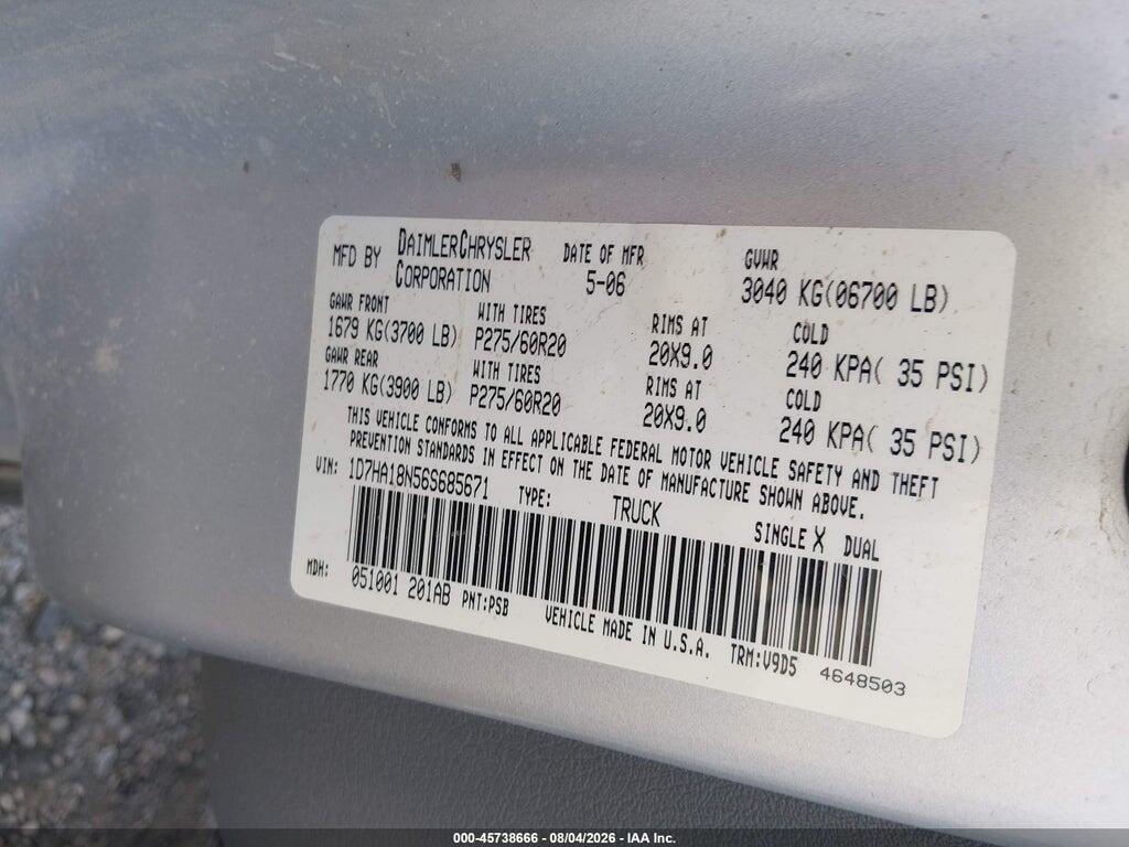 1D7HA18N56S685671 2006 DODGE RAM 1500 photo no. 9