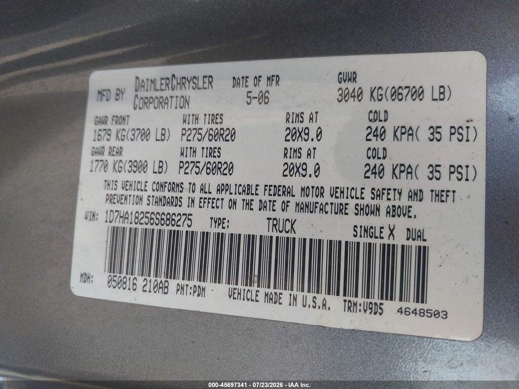 1D7HA18256S686275 2006 DODGE RAM 1500 photo no. 9