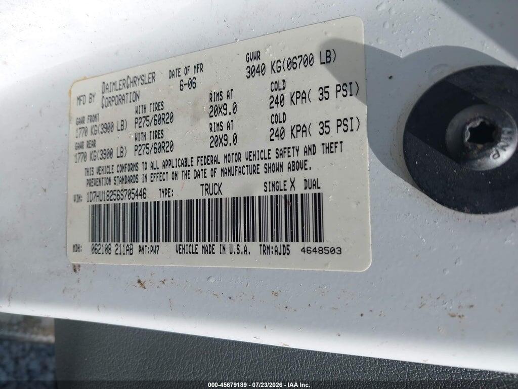 1D7HU18256S705446 2006 DODGE RAM 1500 photo no. 9