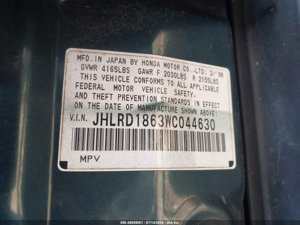 JHLRD1863WC044630 1998 HONDA CR-V photo no. 9