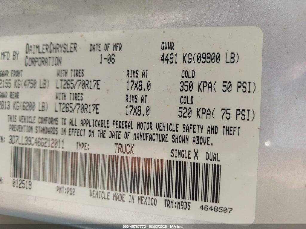 3D7LL39C46G212011 2006 DODGE RAM 3500 photo no. 9