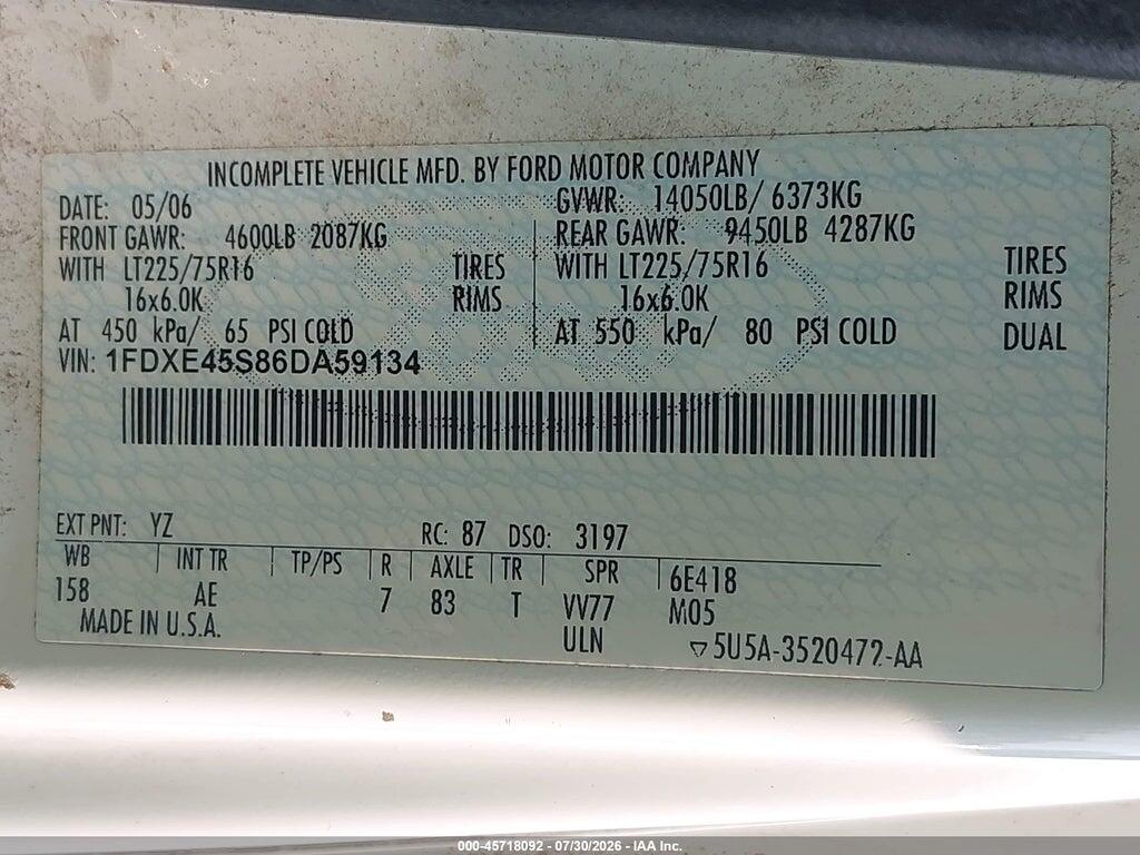 1FDXE45S86DA59134 2006 FORD E-450 CUTAWAY photo no. 8