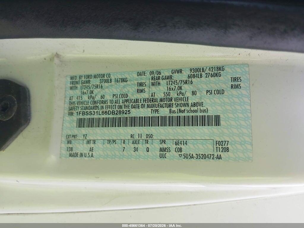 1FBSS31L66DB28925 2006 FORD E-350 SUPER DUTY photo no. 9