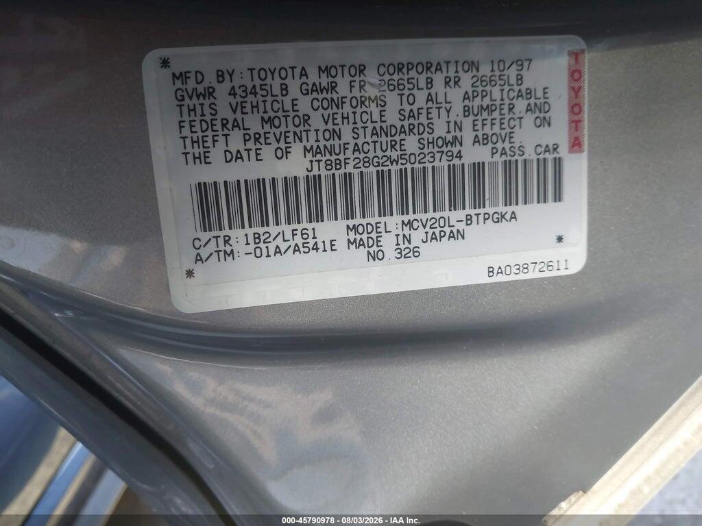 JT8BF28G2W5023794 1998 LEXUS ES 300 photo no. 9