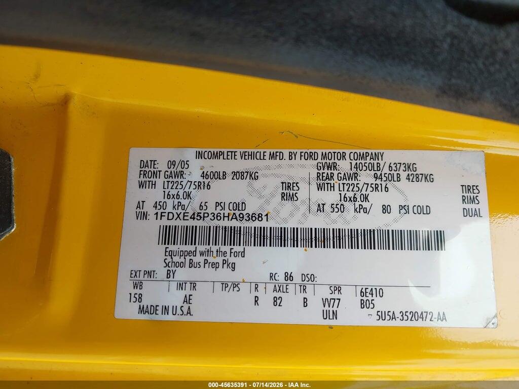 1FDXE45P36HA93681 2006 FORD E-450 CUTAWAY photo no. 8