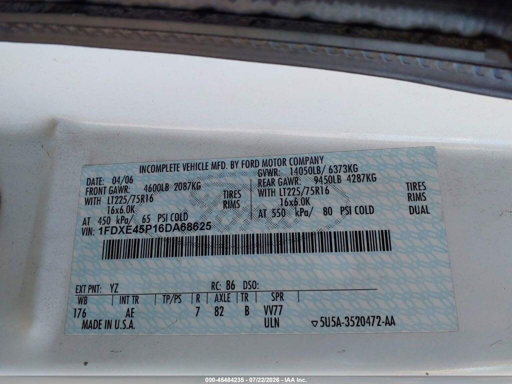 1FDXE45P16DA68625 2006 FORD E-450 CUTAWAY photo no. 8