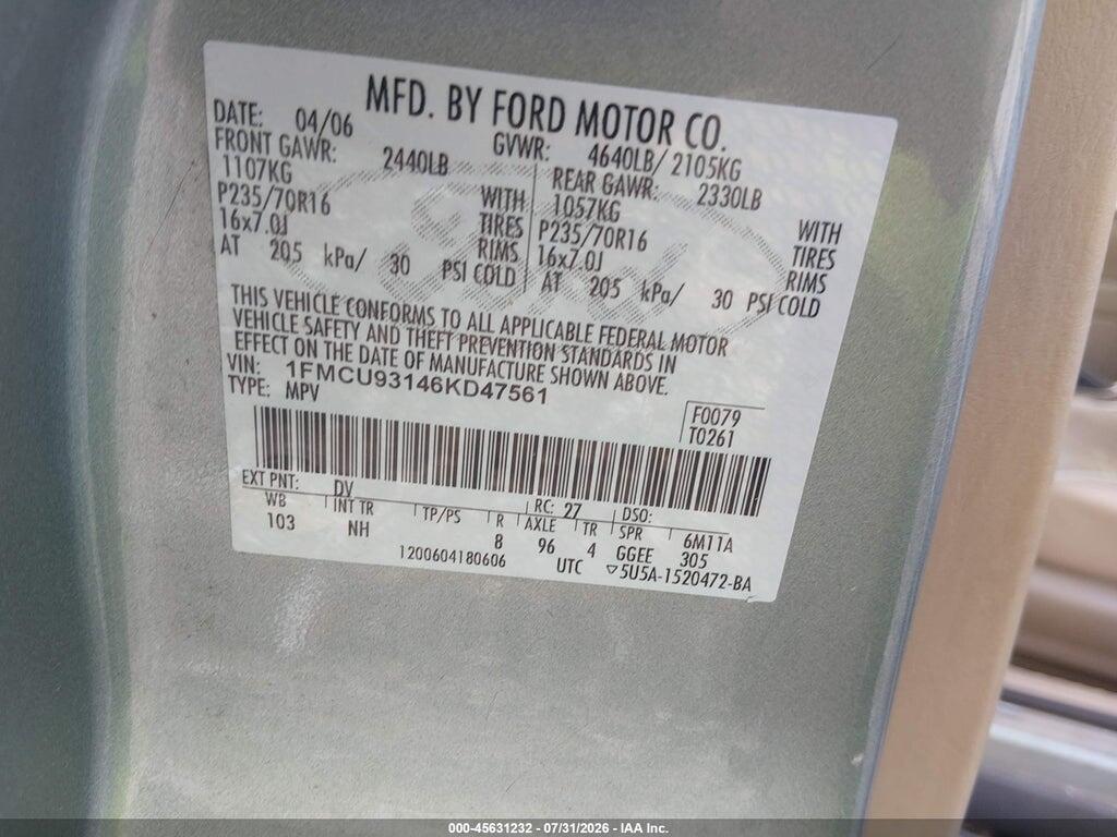 1FMCU93146KD47561 2006 FORD ESCAPE photo no. 9