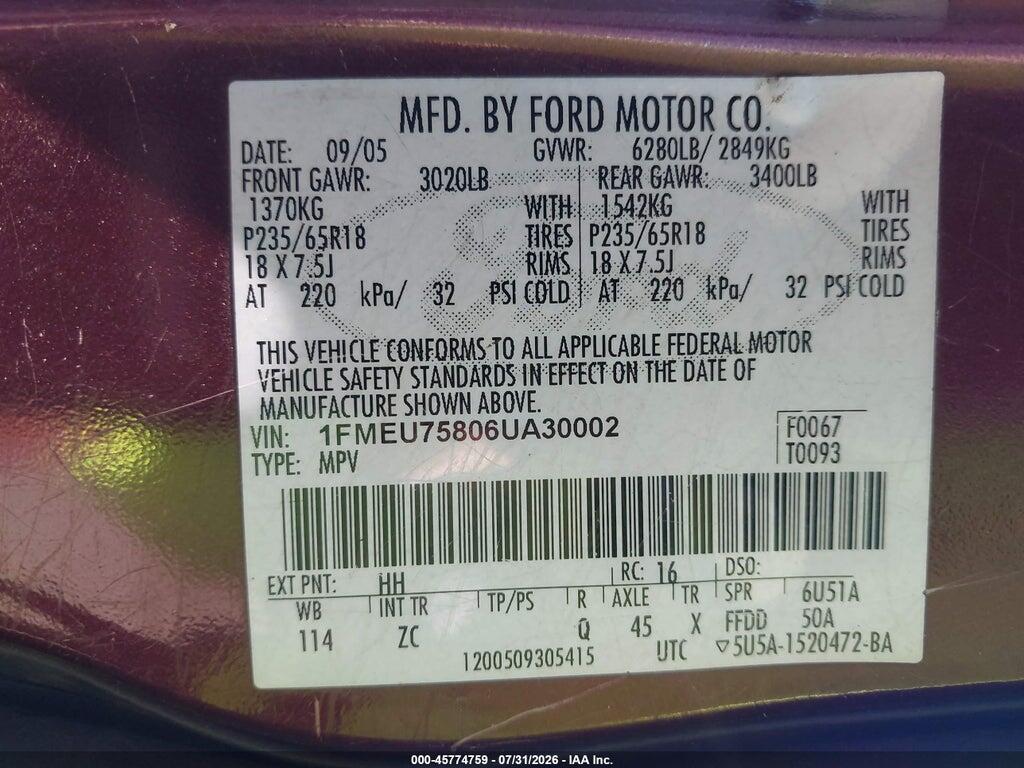 1FMEU75806UA30002 2006 FORD EXPLORER photo no. 9
