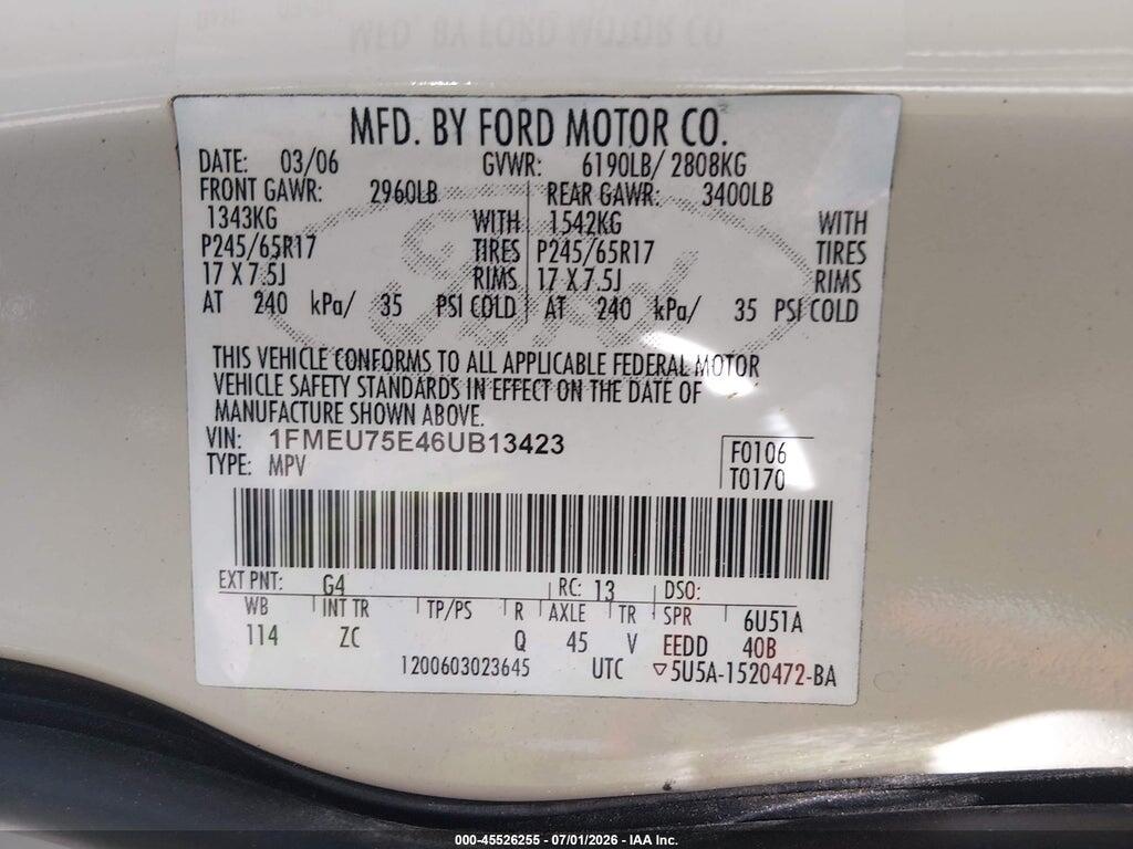 1FMEU75E46UB13423 2006 FORD EXPLORER photo no. 9