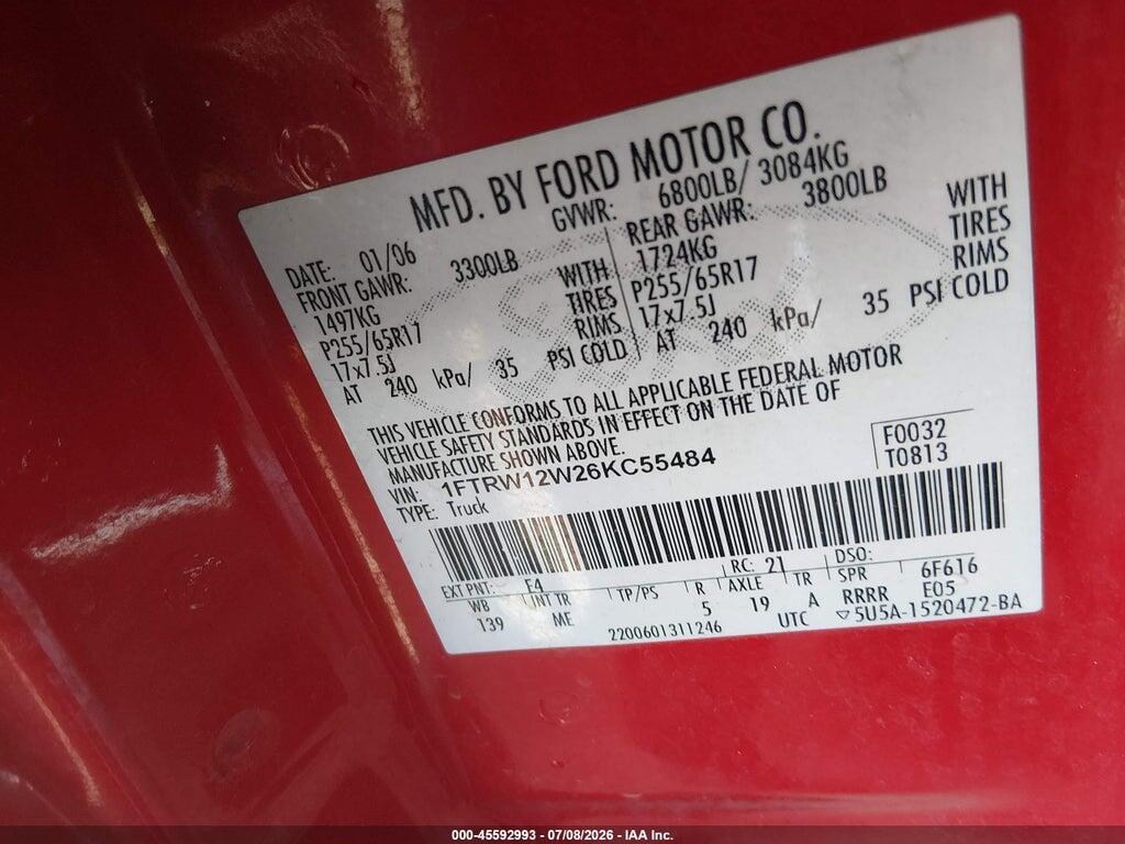 1FTRW12W26KC55484 2006 FORD F-150 photo no. 9
