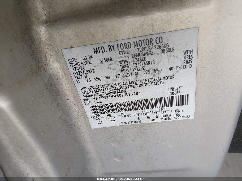 1FTPW14V66FB15281 2006 FORD F-150 photo no. 9
