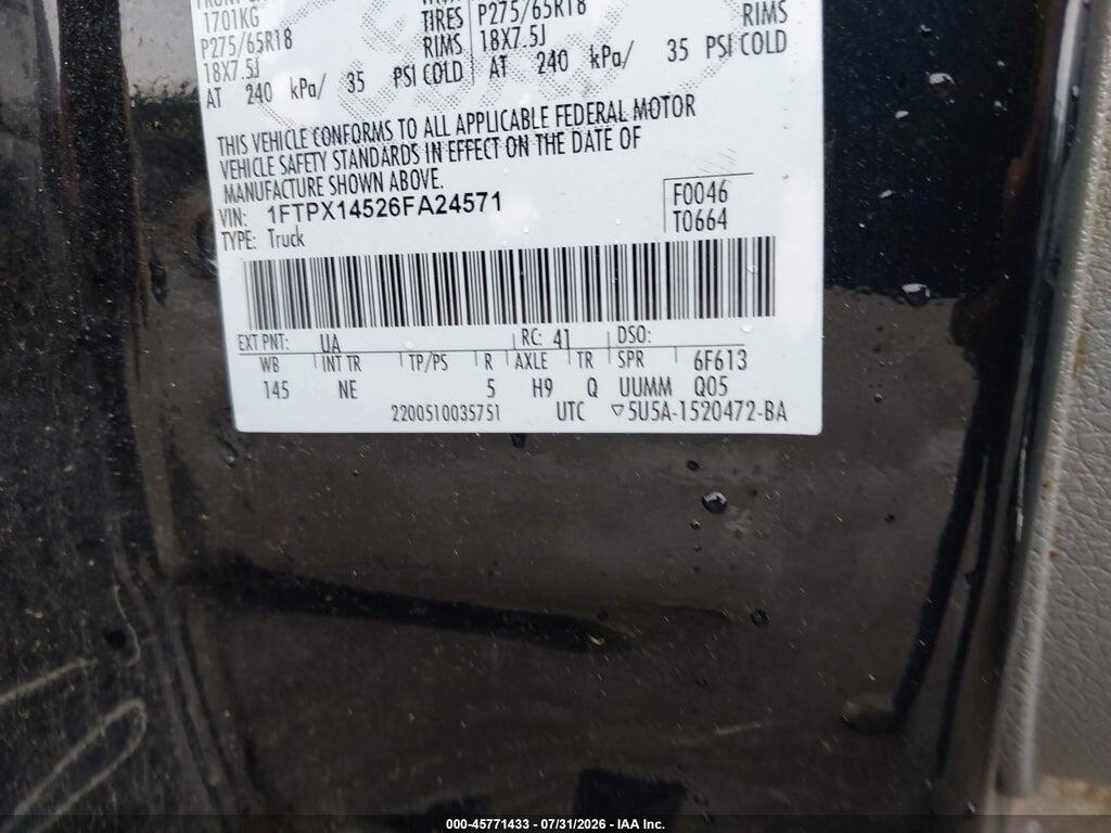 1FTPX14526FA24571 2006 FORD F-150 photo no. 9