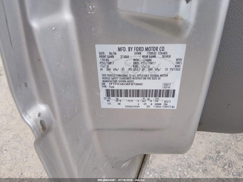 1FTPX14V36FB72843 2006 FORD F-150 photo no. 9