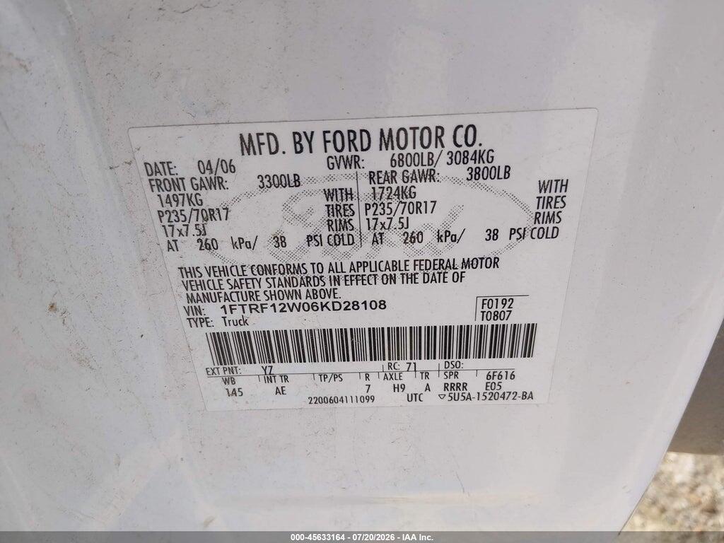1FTRF12W06KD28108 2006 FORD F-150 photo no. 9