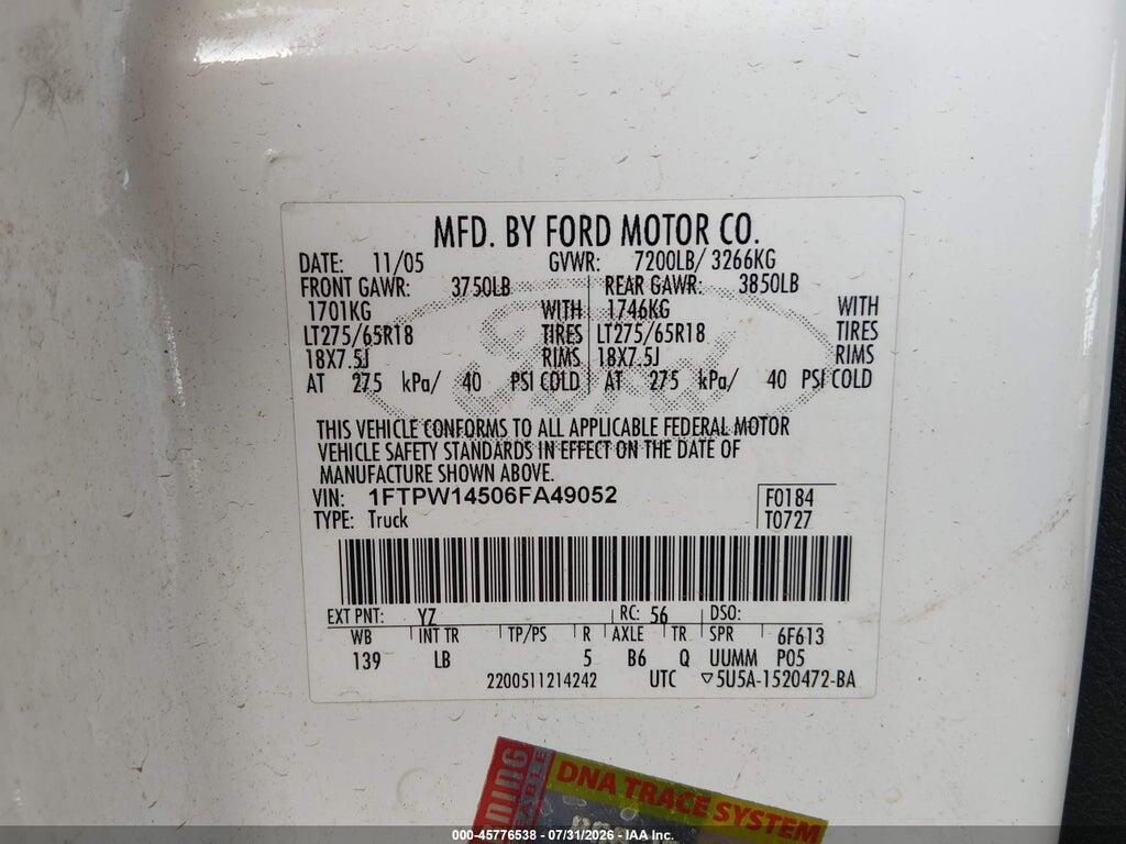 1FTPW14506FA49052 2006 FORD F-150 photo no. 9