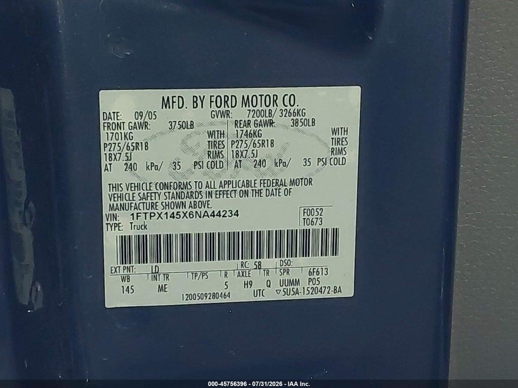 1FTPX145X6NA44234 2006 FORD F-150 photo no. 9